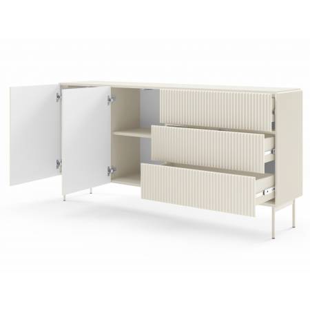 Komoda ryflowana kaszmir z szufladami 177 cm 2-drzwiowa MIGEL